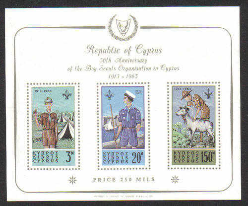 Cyprus stamps Boy Scouts mini sheet 1963 SG231a